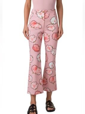 Akris Cropped Cali Carnation Pants 10 Pink Kick Flare Floral $695 NEW luxury